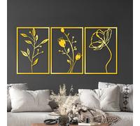 Wallity, Golden Triple Flowers 3, accessoire mural décoratif en métal, or, CORPS METALLIQUE, 49 x 70 cm
