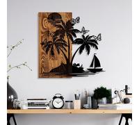 Wallity, Holiday İsland, Accessoire mural décoratif en bois, 100 % BOIS / MÉTAL, noyer, 57 x 58 cm