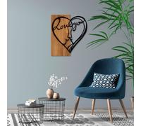 Wallity, i Love You, décoration murale, noyer, métal, 54 x 58 cm