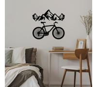 Wallity, Mountain And Bicycle - L, Accessoire mural décoratif en métal, 100 % METAL, noir, 70 x 26 cm