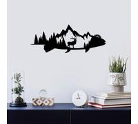 Wallity, Mountain And Deer, Accessoire mural décoratif en métal, 100 % METAL, noir, 70 x 26 cm