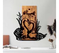 Wallity, Swan Lake, accessoire mural décoratif en bois, noyer, 50 % BOIS / 50 % MÉTAL, 57 x 3 x 58 cm
