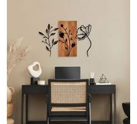- Décoration murale en bois et métal Florale Triple Flowers