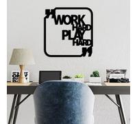 Wallity, Work Hard Play Hard, Accessoire mural décoratif en métal, noir, 100 % METAL, 50 x 50 cm