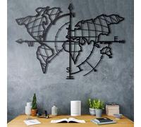 Wallity, World- BSG1136, Noir, Autres décorations pour la maison, 65 x 95 cm, 100% métal (épaisseur : 2 mm)