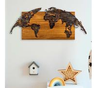 Wallity, World Map-1, accessoire mural décoratif en bois, multicolore, 100 % BOIS / MÉTAL, 83 x 3 x 38 cm