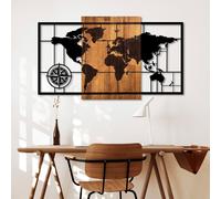 Wallity, World Map 1-L, décoration murale, noyer, métal, 70 x 121 cm