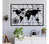 Wallity, World Map 1 - v2, Accessoire mural décoratif en métal, noir, 100 % METAL, 74 x 49 cm