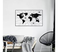 Wallity, World Map 16, décoration murale, noir, métal, 120 x 70 cm