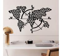 Wallity, World Map 2 - v2, Accessoire mural décoratif en métal, noir, 100 % METAL, 74 x 49 cm