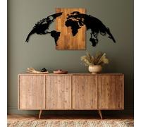 Wallity, World Map 20, décoration murale, noyer, métal, 70 x 150 cm