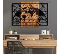 Wallity, World Map 5-L, Accessoire mural décoratif en bois, 100 % BOIS / MÉTAL, noyer, 70 x 99 cm