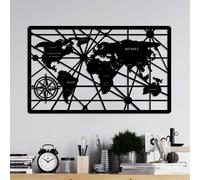 Wallity, World Map 7-S, Accessoire mural décoratif en métal, 100 % METAL, noir, 40 x 65 cm