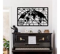 Wallity, World Map 8-L, Accessoire mural décoratif en métal, 100 % METAL, noir, 60 x 100 cm