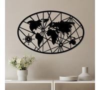 Wallity, World Map 8-L v2, Accessoire mural décoratif en métal, 100 % METAL, noir, 60 x 92 cm