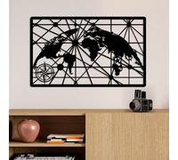 Wallity, World Map 8-S, Accessoire mural décoratif en métal, 100 % METAL, noir, 40 x 66 cm
