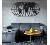 Wallity, World Map Globe - Black, Décoration murale, noir, métal, 60 x 120 cm