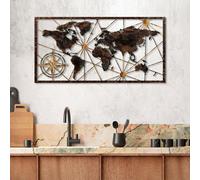Wallity, World Map Large - 1, Décoration murale, multicolore, métal, 120 x 60 cm