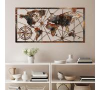 Wallity, World Map Large - 3, décoration murale, multicolore, métal, 120 x 60 cm