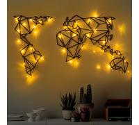 Wallity, World Map Led 010, accessoire mural décoratif en métal, noir, CORPS METALLIQUE, 58 x 100 cm