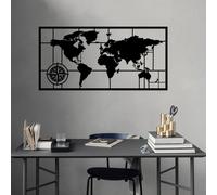 Wallity, World Map Metal Decor 7 - Black, Décoration murale, noir, métal, 121 x 60 cm