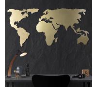 Wallity, World Map Silhouette - Gold, décoration murale, or, métal, 60 x 120 cm