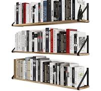 Wallniture Bora Lot de 3 grandes étagères flottantes en bois brûlé pour livres 91,4 cm