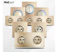 Wallpad - interrupteur mural doré avec bouton de veilleuse LED rond, panneau métallique en aluminium brossé 1 2 3 4 gangs, variateur 4 Gang Spot
