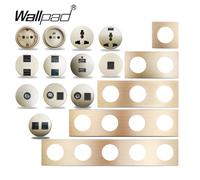 Wallpad - prise murale française européenne, prise électrique L6 en aluminium brossé or RJ45 CAT6, Modules compatibles HDMI, combinaison gratuite Prise universelle USB
