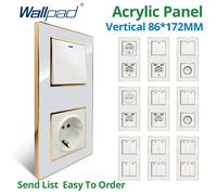 Wallpad Vertical 86*172mm panneau acrylique blanc bordure dorée interrupteur d'éclairage mural USB Charge prise ue prise 4 5 6 7 8 Gang 2 voies 2 Gang 2 Way German