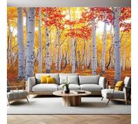 Wallpaper Papier Peint Panoramique Forêt de bouleaux en automne Intissé Photo Mural 400x280 cm Moderne Poster Salon Chambre Mur de fond Chambre Enfants Bureau Décor Maison