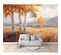 Wallpaper Peel and Stick - Oil painting of birch forest with gold leaves 100x70cm Self-Adhesive Pvc Wall Art for Home Decor In Diverse Sizes with Hd Printing