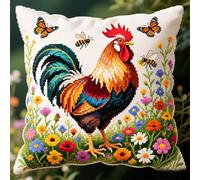 Wallphantom 11CT Coussin Point De Croix Kit,Grosse bite dans les fleurs,Kits De Points De Croix Imprimés Pour Adultes,Taie D'Oreiller Brodé À La Main,45x45cm