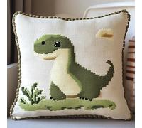 Wallphantom animal de dessin animé DIY Coussin Point De Croix Kit,Mignon petit dinosaure,Point de Croix Complet,kit de broderie pour adultes débutants,Décoration d'intérieur,45x45cm