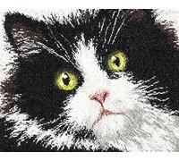 Wallphantom animal Kit Crochet Debutant Complet,Un mignon chat noir et blanc,Diy Craft Latch Hook Rug De Broderie,Latch Hook Tapis Pour Adultes,Craft Kits Décoration,52x38cm