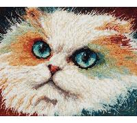 Wallphantom animal Kit de Tapis à Crochet DIY pour Adultes et Enfants,Un joli chat blanc,Point de Croix,Crochage à Bouton - Décoration de La Maison,52x38cm