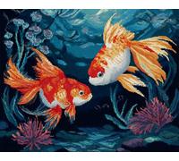 Wallphantom animal Kit de Tapis de Crochet à Point Noué,Deux petits poissons rouges,Coussin au Crochets à Loquet Bricolage,Modèle de couleur pré-imprimé,artisanat créatif Cadeaux,80x115cm