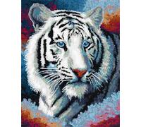 Wallphantom animal Kit Tapis Point Noué à Faire,Tigre blanc,Kits de Crochet de Loquet,Tapis Noué à Nouer Soi-Même pour Adultes Débutants,Latch Hook Rug,52x38cm