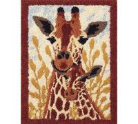 Wallphantom animal Kits de Crochet de Loquet,Mère girafe et son enfant,Point de Croix,Kit Tapis Point Noué à Faire,Latch Hook Kit de Tapisserie pour Adultes,Débutants,55x75cm