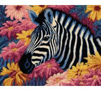 Wallphantom animal Latch Hook Rug Kits for Adults Kids Beginners,Zèbre et fleurs,Printed Crochet Non-Slip Mat,Rug Crochet Yarn Kit for Home Sofa Decoration,60x90cm