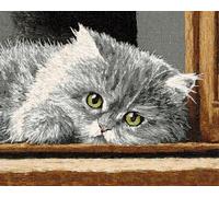 Wallphantom animal Tapis Kit Tricot Débutants,Un chat gris,Diy Latch Hook Rug,Kit De Crochet Fabrication De Tapis Avec Toile Imprimée,Décoration de La Maison Cadeau,52x38cm