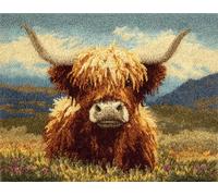 Wallphantom Animal Vache Loquet Crochet Kits,bovins des Highlands,Tapis Broderie Point De Croix Canapé Coussin,Tapis à Point Noué Bricolage Décoration Intérieure,55x75cm
