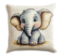 Wallphantom Animaux de dessins animés Kit Coussin au Point de Croix,Un mignon petit éléphant,DIY Kit de Coussin à Broder pour une décoration intérieure,de broderie pour débutants adultes,45x45cm