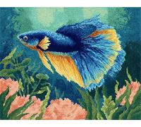 Wallphantom animaux marins Kit de Tapis de Crochet à Point Noué Set,Betta,Tapis à Point noué Loquet Bricolage,Nouer Création de Crocher pour Adultes,90x120cm