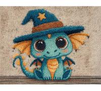 Wallphantom animaux mignons Loquet Crochet Kits,Petit dinosaure portant un chapeau,Tapis Broderie Point De Croix Canapé Coussin,Tapis à Point Noué Bricolage Décoration Intérieure,52x38cm