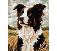 Wallphantom border collie Canevas Broderie Point de Croix Kit,Paysage de ferme de chiens animaux,Broderie Point de Croix Imprimé adulte,11CT Cross Stitch Loisirs Créatifs Set,40x50cm