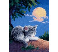 Wallphantom Chat animal Kit de Tapis Point Noué,Chat dormant sous la lune,Crochet à Loquet pour Bricolage,Décoration d'Intérieur,Fabrication de Coussin,Kit à la Main,80x115cm