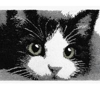 Wallphantom Chat animal Kit Tapis Point Noué à Faire,Un mignon chat noir,Kits de Crochet de Loquet,Tapis De Sol Kit De Broderie,Noué à Nouer Soi-Même Kits pour Adultes,55x75cm