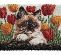 Wallphantom Chat animal Kits de Crochet de Loquet Point de Croix Kit,Chat parmi les tulipes,CréAtion de Tapis,Tapis Point Noué à Faire,Latch Hook Kit de Tapisserie pour Adultes,55x75cm