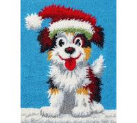Wallphantom Chien animal Kit de crochet à loquet,Chiot portant un chapeau de Père Noël,Motif de tapis imprimé Pour enfants et adultes,Cadeau pour la famille,les amis - Travaux d'aiguille,80x160cm